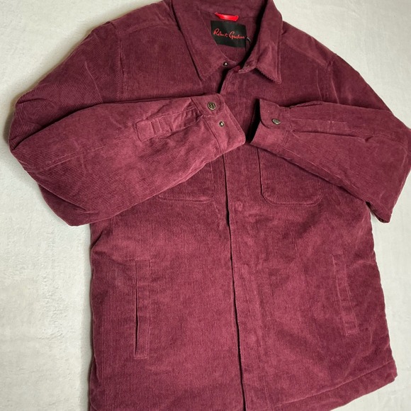 NWT Robert Graham Corduroy Quilted Lined Shirt Jacket Burgundy Men's Size Medium